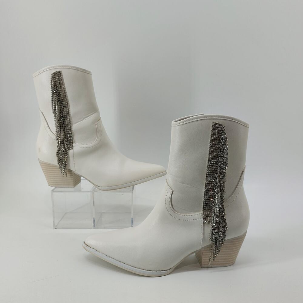 Altar'd State White Western Boot Rhinestone Fringe Ankle 8 - Picture 5 of 11